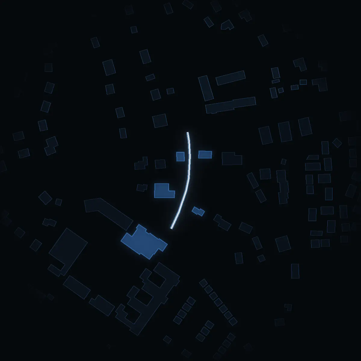 The street at night: Bergsstigen drawn in white, its buildings lit in the colour of their area’s income