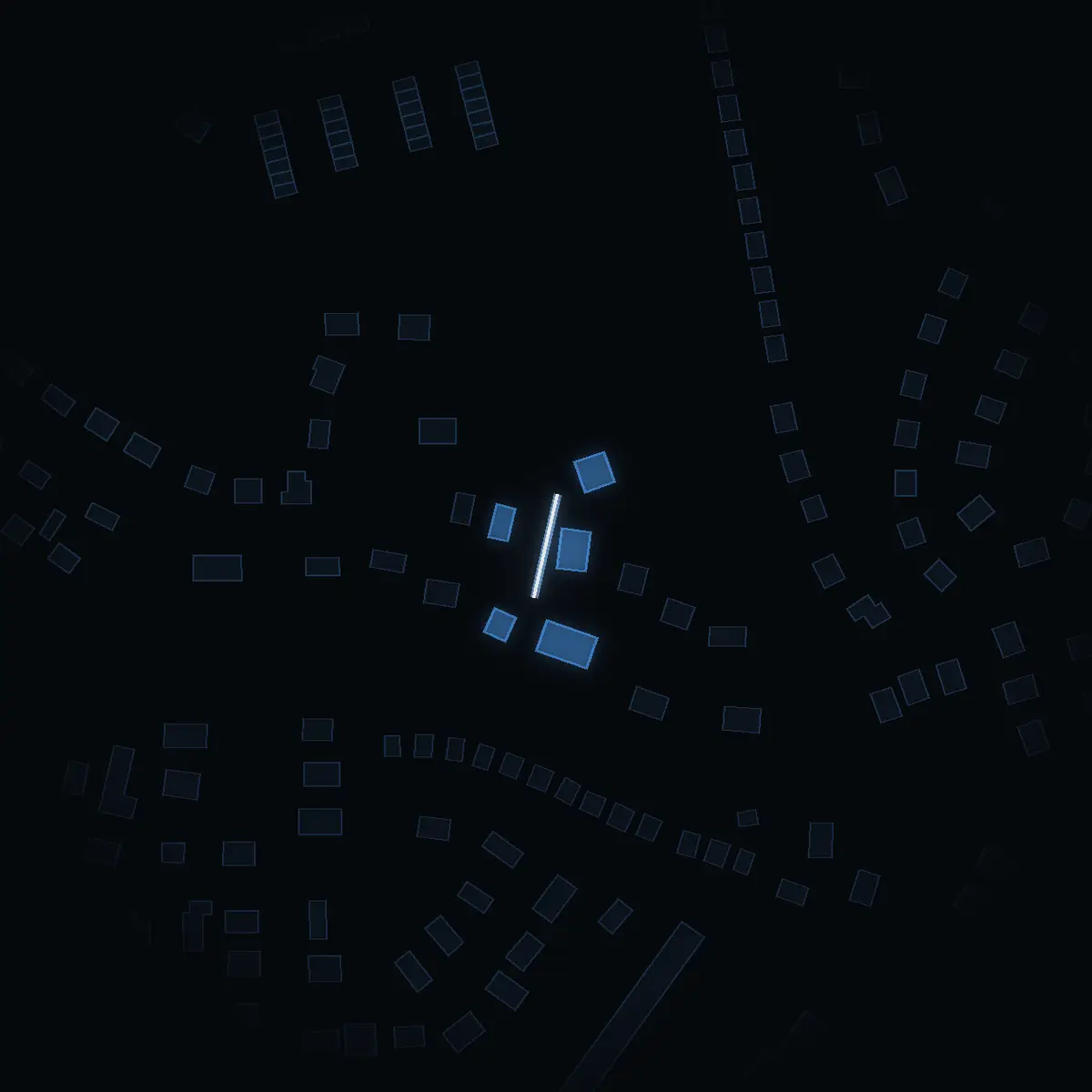The street at night: Falkstigen drawn in white, its buildings lit in the colour of their area’s income