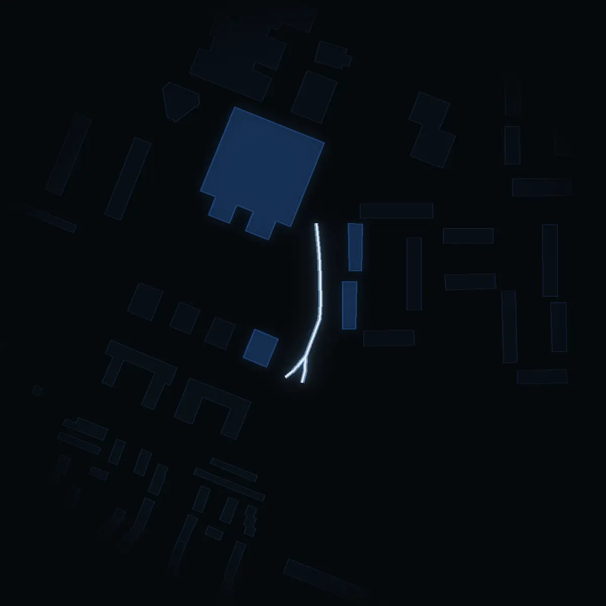 The street at night: Hammargatan drawn in white, its buildings lit in the colour of their area’s income