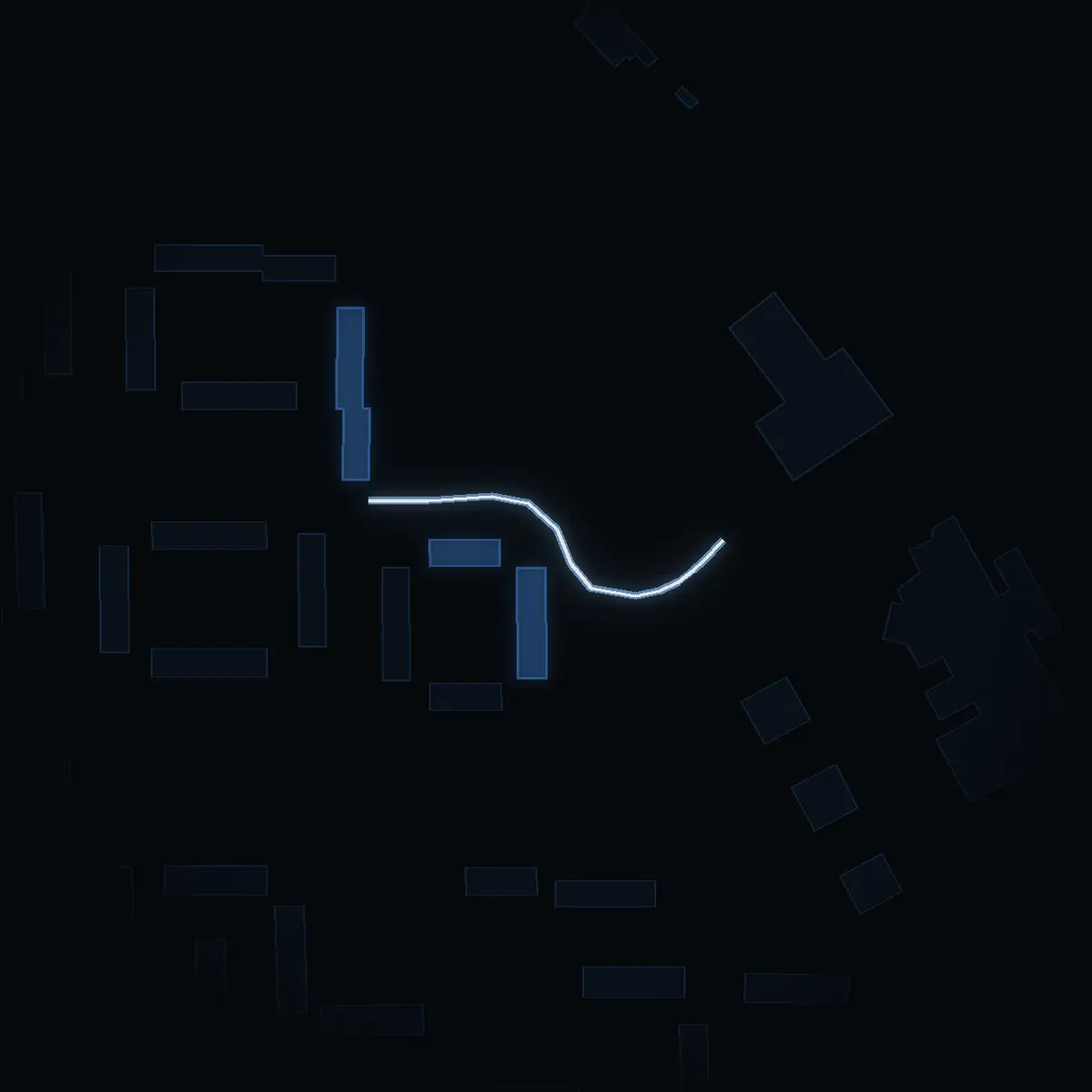 The street at night: Idungatan drawn in white, its buildings lit in the colour of their area’s income