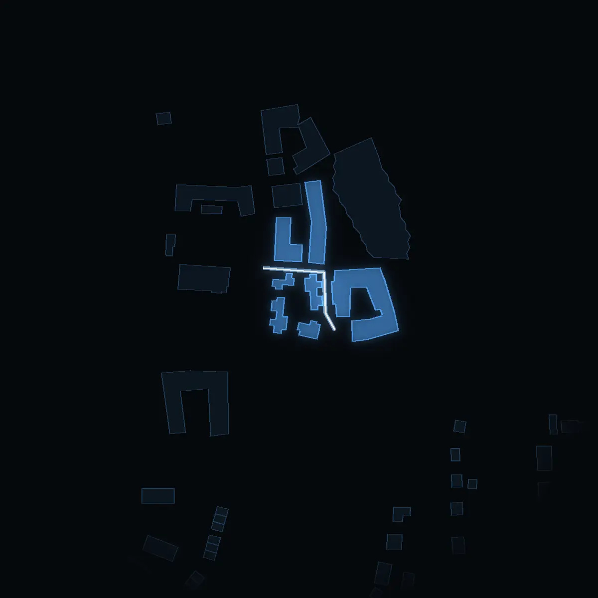 The street at night: Katt Anders Gränd drawn in white, its buildings lit in the colour of their area’s income