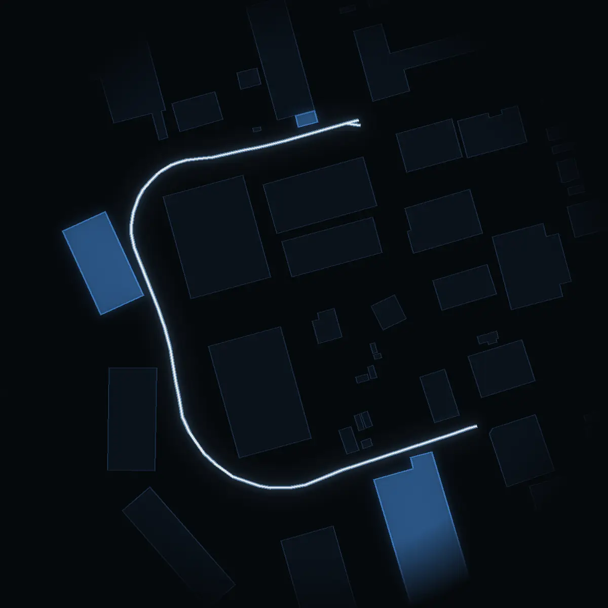 The street at night: Kromgatan drawn in white, its buildings lit in the colour of their area’s income