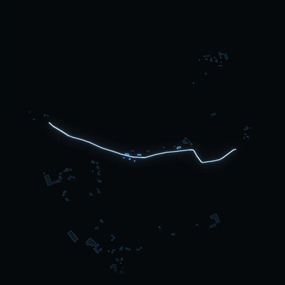 The street at night: Lilla Bergavägen drawn in white, its buildings lit in the colour of their area’s income