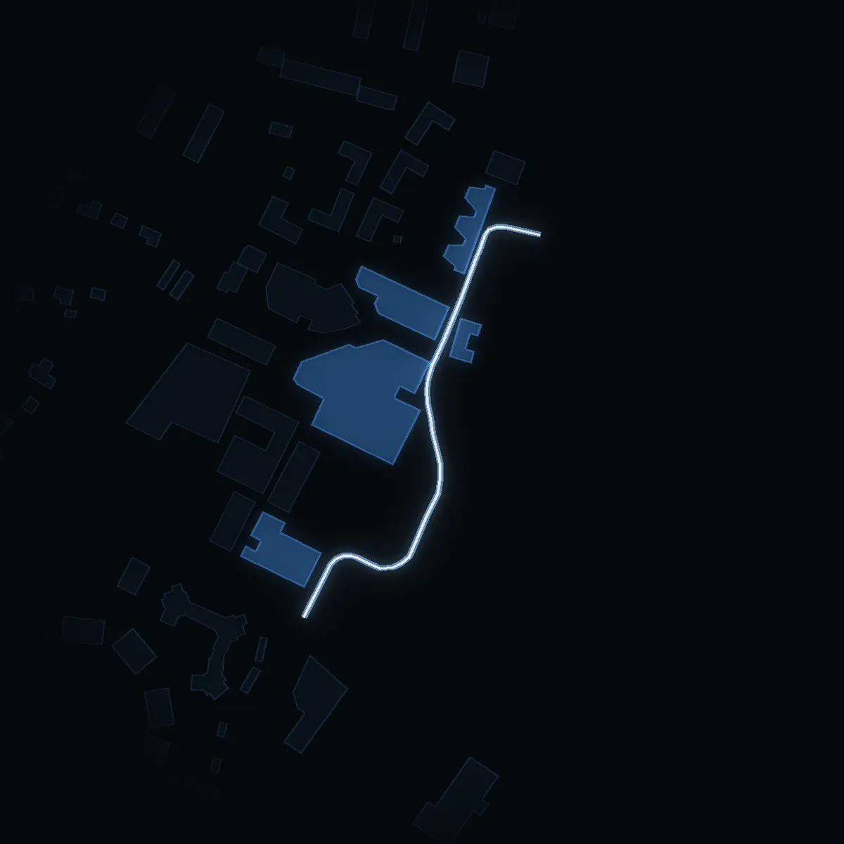 The street at night: Nymärsta Kulle drawn in white, its buildings lit in the colour of their area’s income