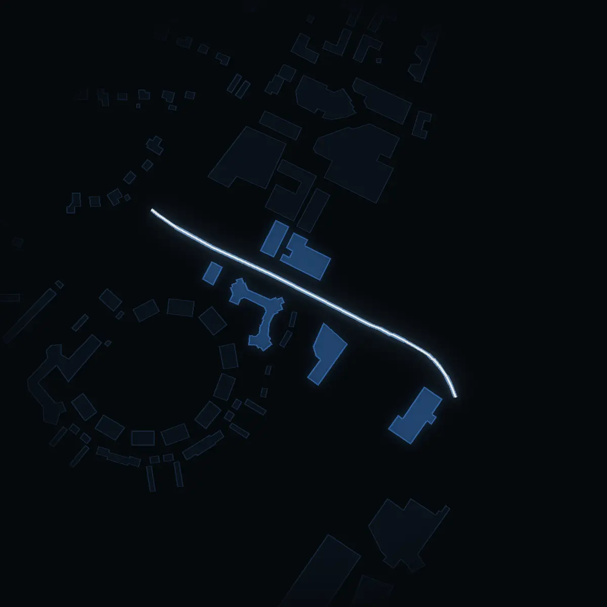 The street at night: Nymärstagatan drawn in white, its buildings lit in the colour of their area’s income