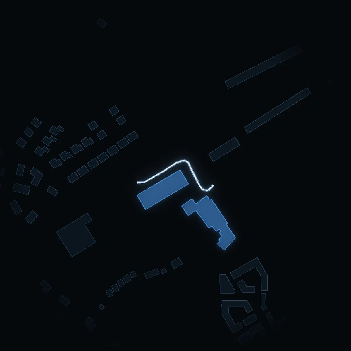 The street at night: Porfyrvägen drawn in white, its buildings lit in the colour of their area’s income