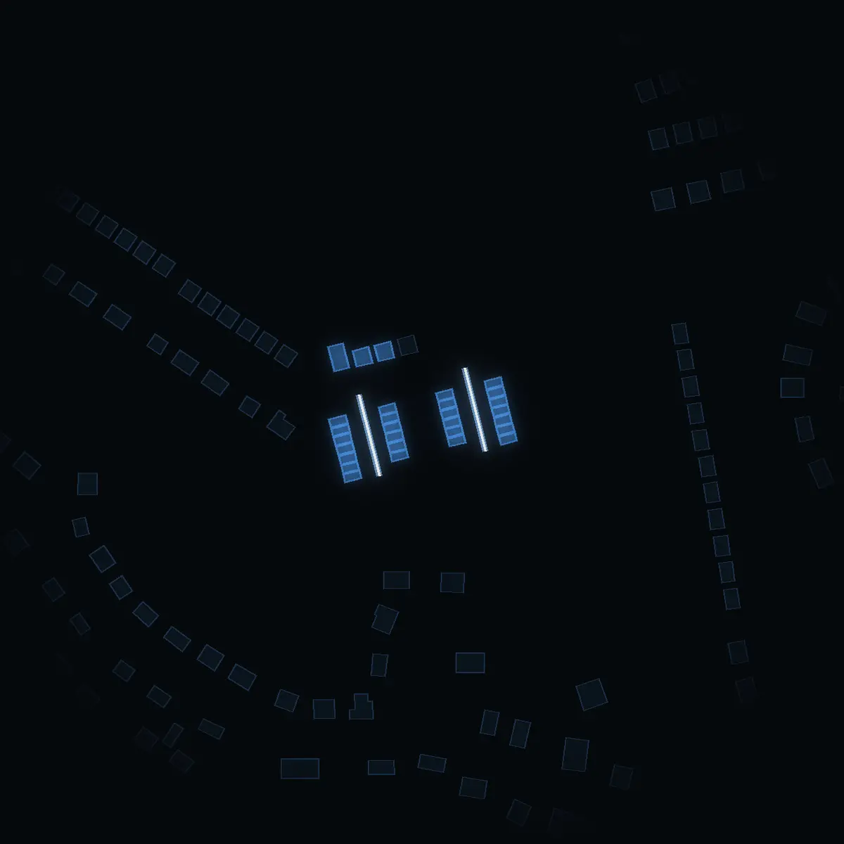 The street at night: Ripvägen drawn in white, its buildings lit in the colour of their area’s income