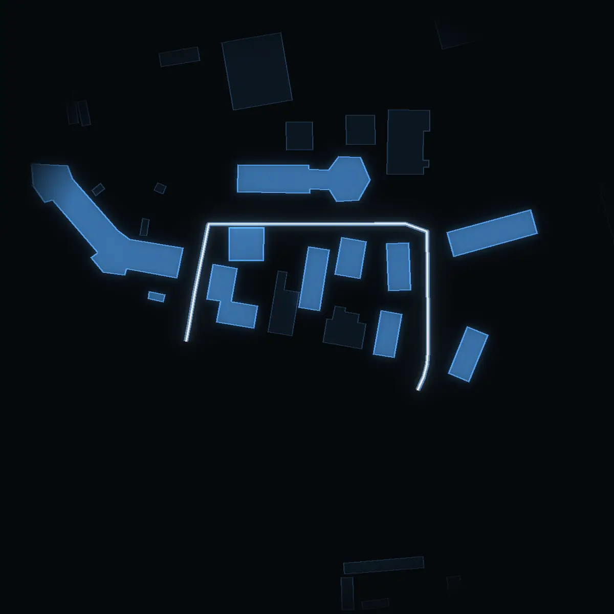 The street at night: Söderbyvägen drawn in white, its buildings lit in the colour of their area’s income