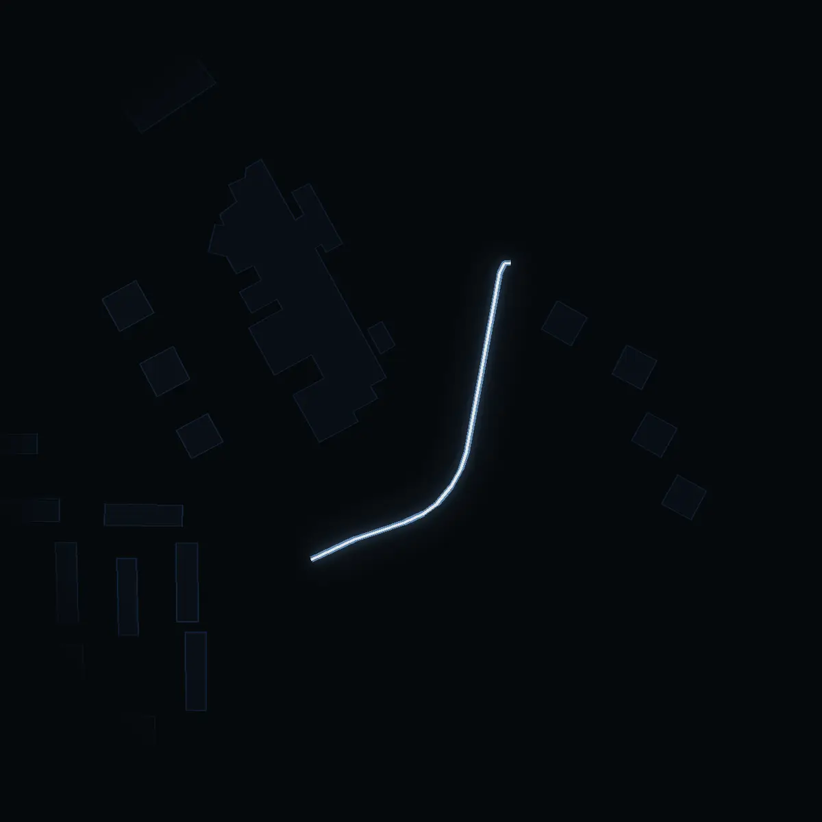 The street at night: Storfurstinnans väg drawn in white, its buildings lit in the colour of their area’s income
