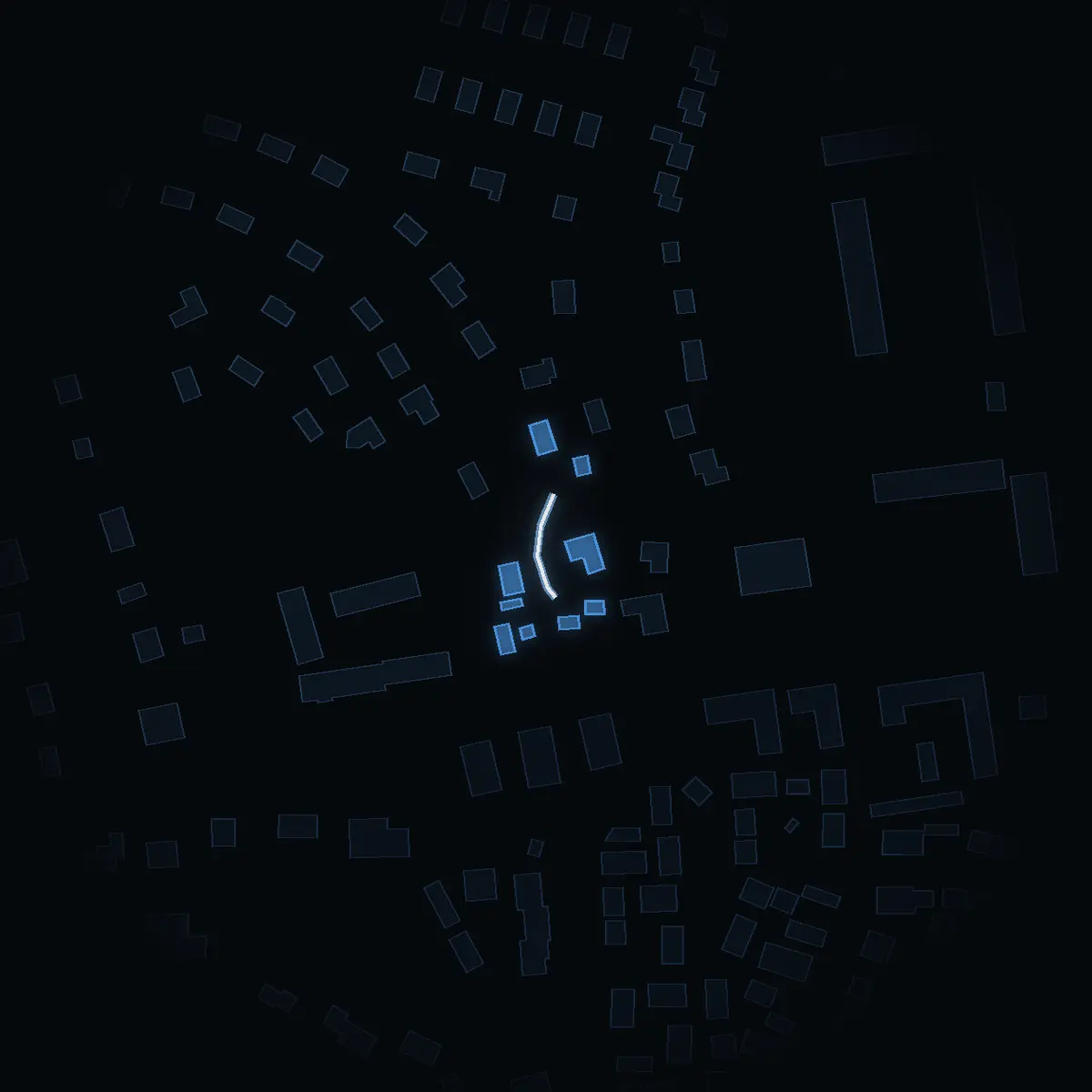 The street at night: Violstigen drawn in white, its buildings lit in the colour of their area’s income