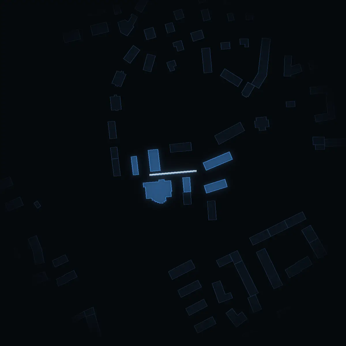 The street at night: Biborgsgatan drawn in white, its buildings lit in the colour of their area’s income