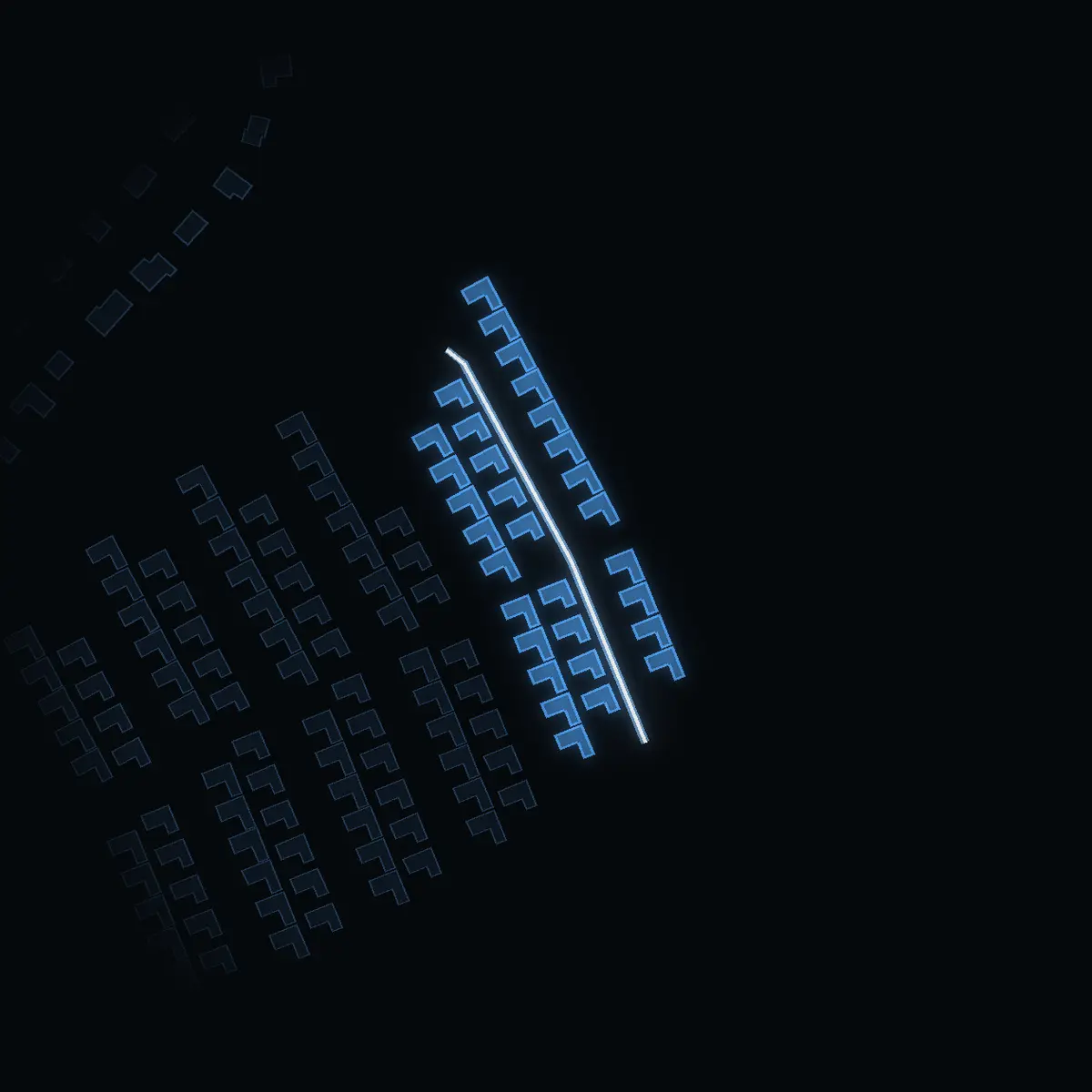 The street at night: Bläsvägen drawn in white, its buildings lit in the colour of their area’s income