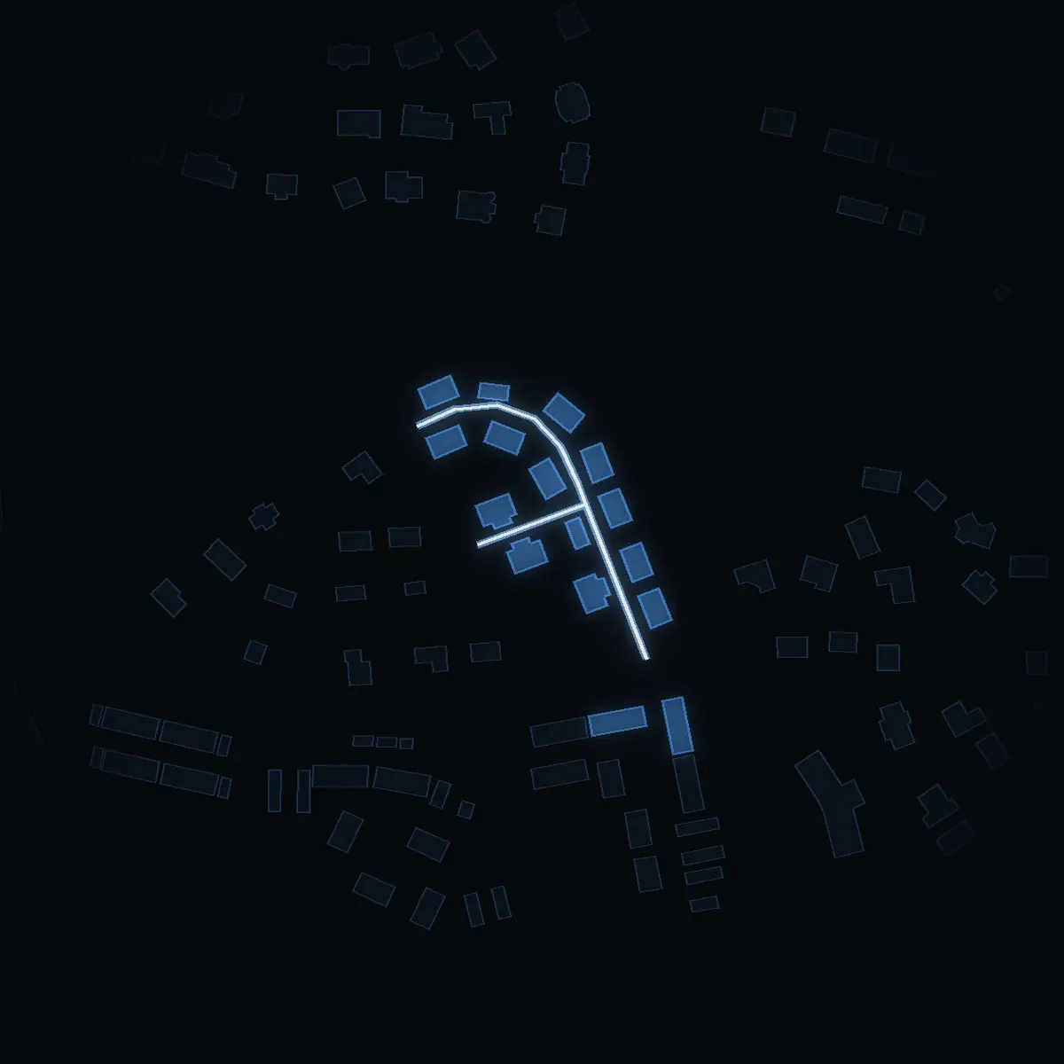 The street at night: Elin Wägners stig drawn in white, its buildings lit in the colour of their area’s income