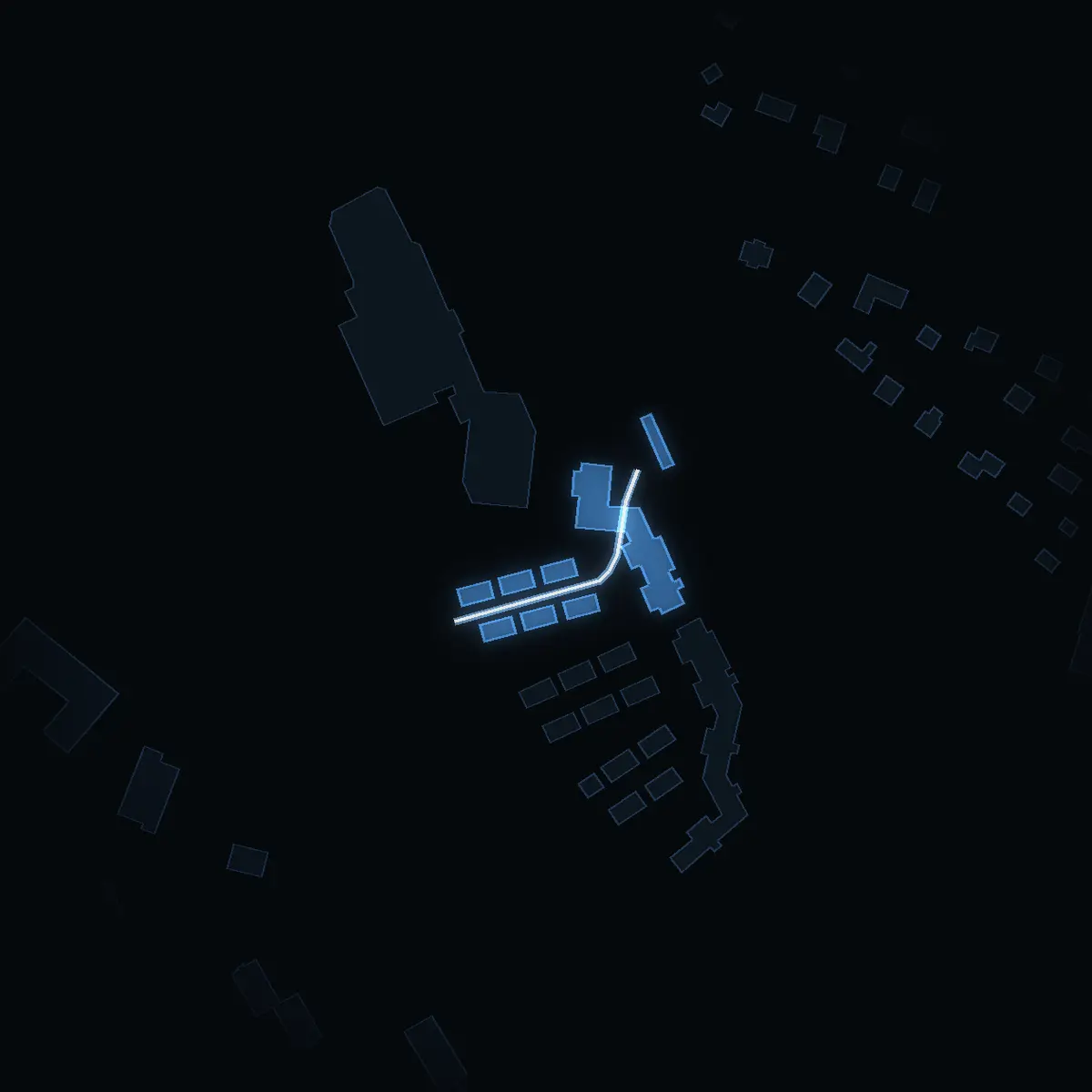 The street at night: Fågelviksgränd drawn in white, its buildings lit in the colour of their area’s income
