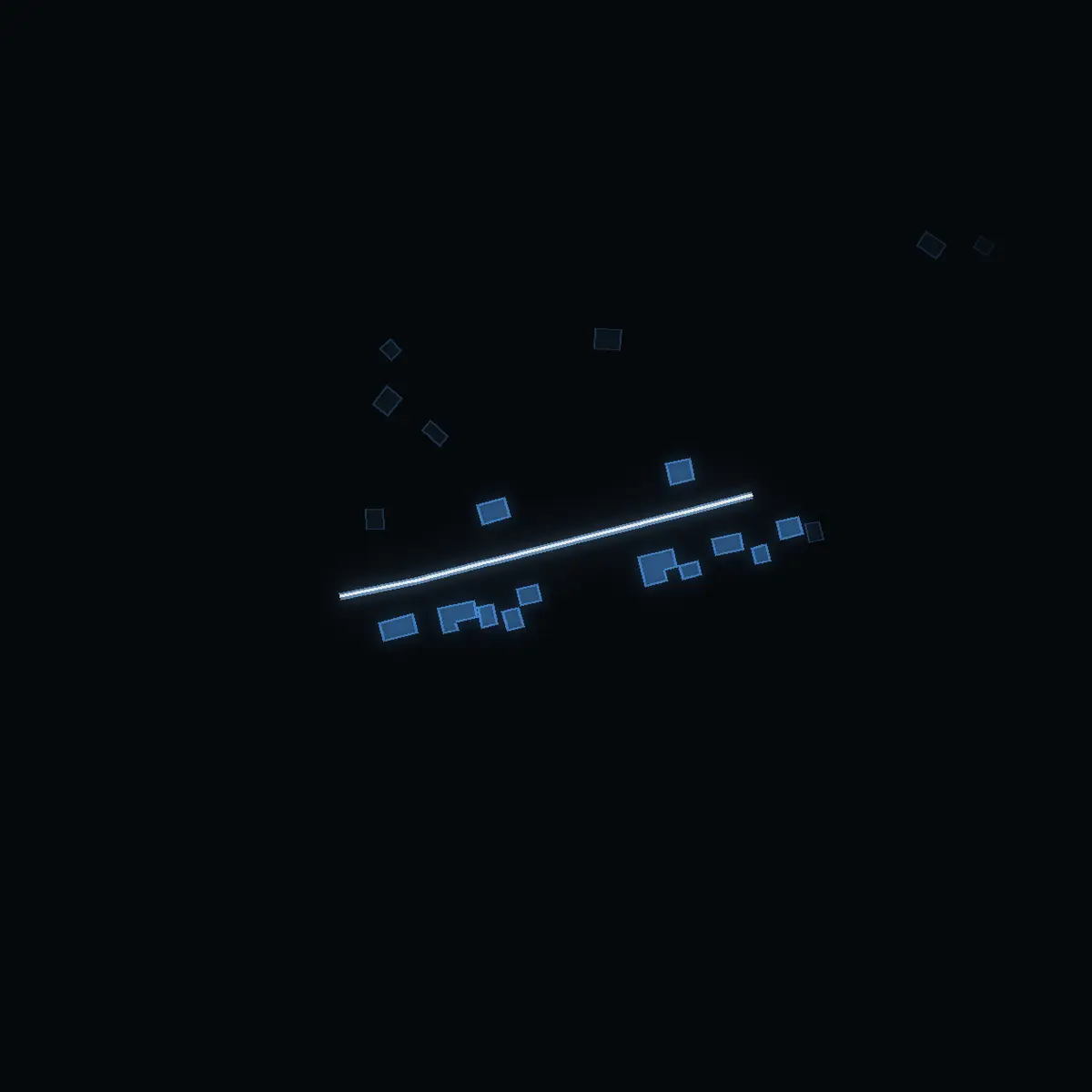 The street at night: Forsbrovägen drawn in white, its buildings lit in the colour of their area’s income