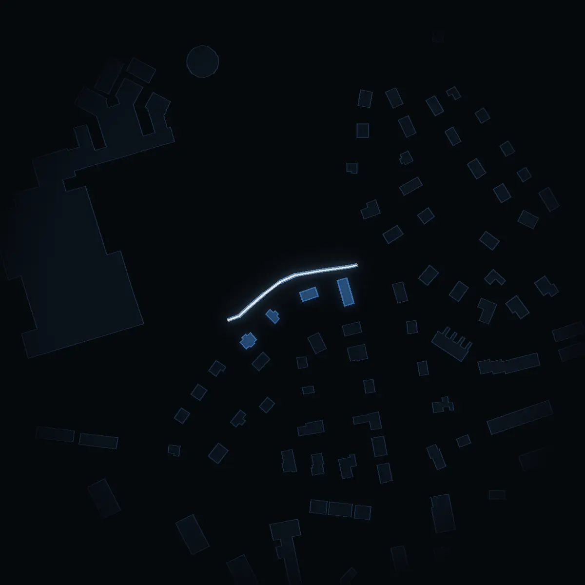 The street at night: Hagvägen drawn in white, its buildings lit in the colour of their area’s income