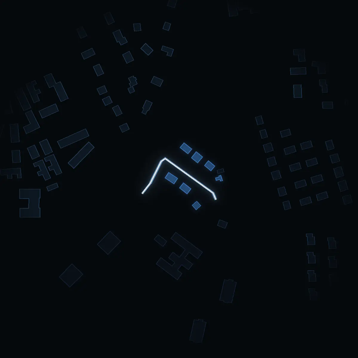 The street at night: Hallonvägen drawn in white, its buildings lit in the colour of their area’s income