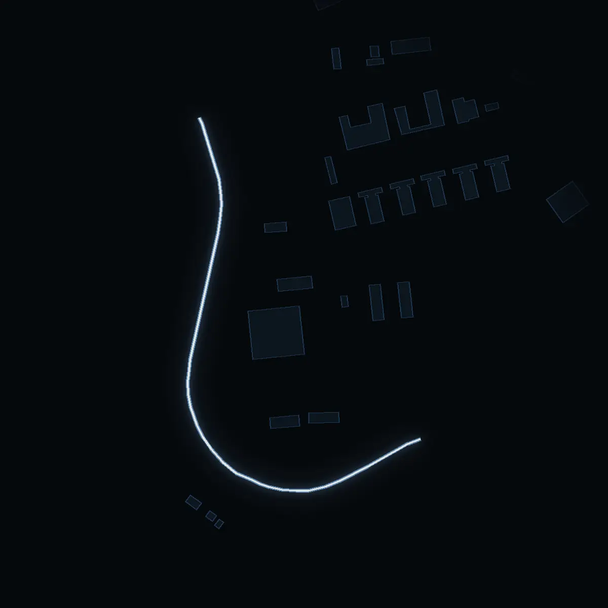 The street at night: Högbrogatan drawn in white, its buildings lit in the colour of their area’s income