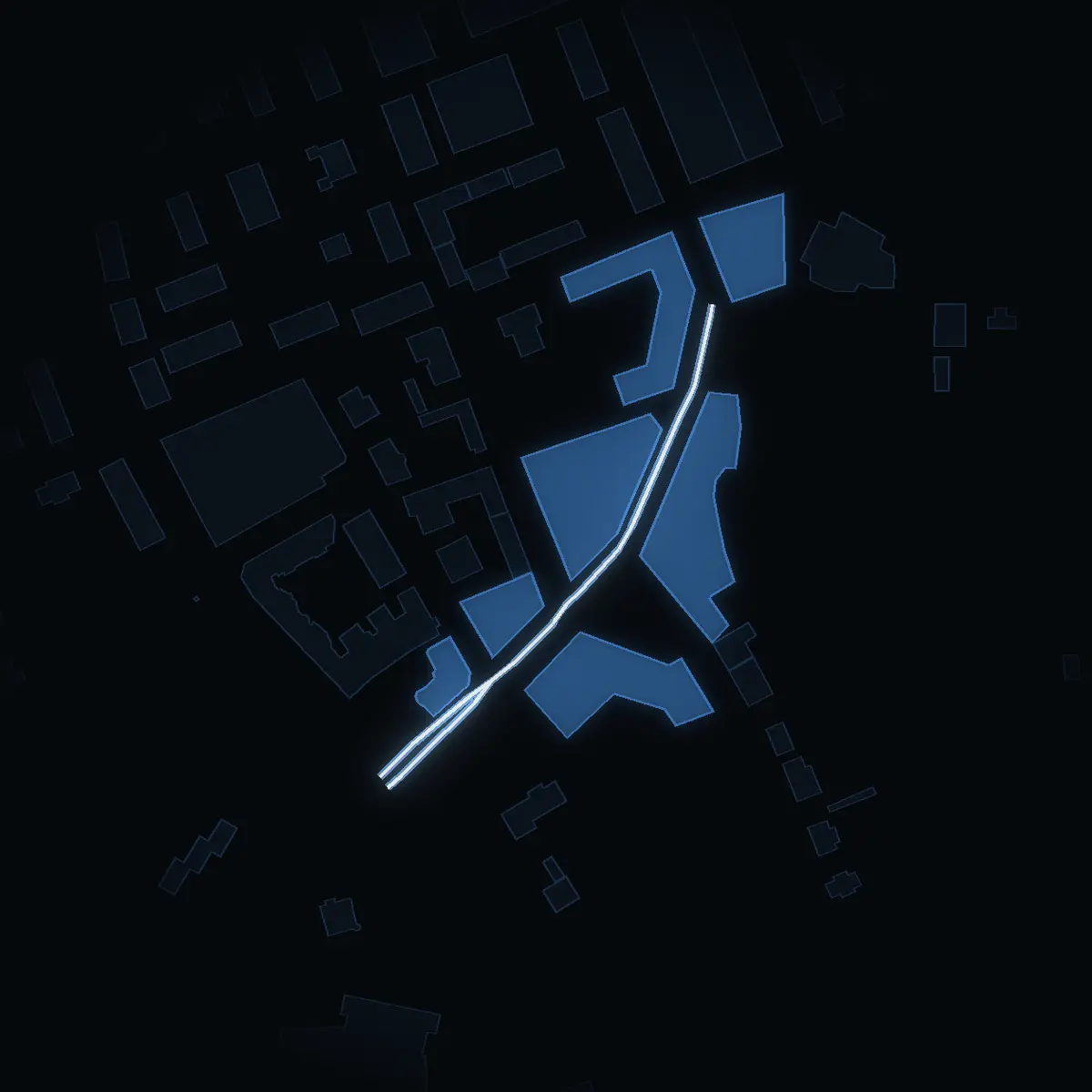 The street at night: Järnagatan drawn in white, its buildings lit in the colour of their area’s income