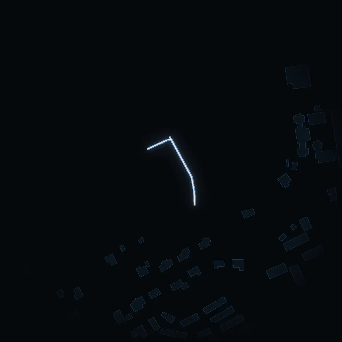 The street at night: Johannedalsvägen drawn in white, its buildings lit in the colour of their area’s income