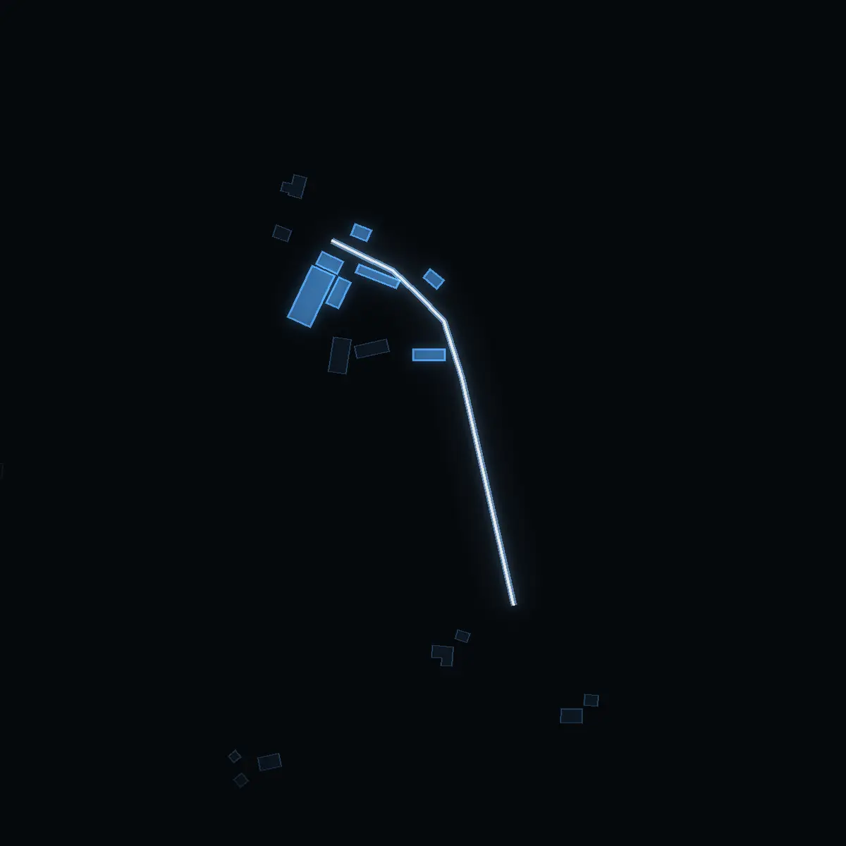 The street at night: Lillsjövägen drawn in white, its buildings lit in the colour of their area’s income