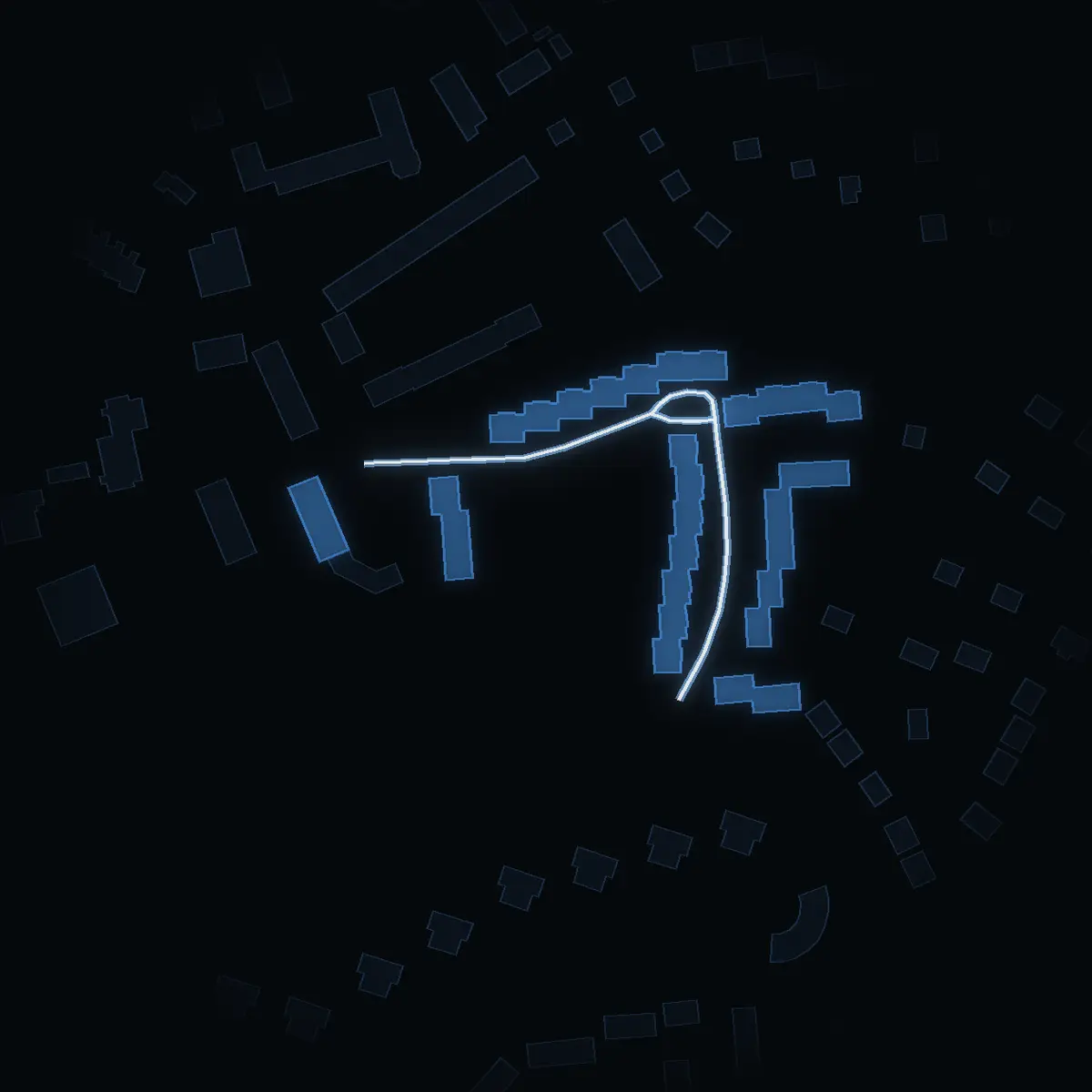 The street at night: Linnegatan drawn in white, its buildings lit in the colour of their area’s income