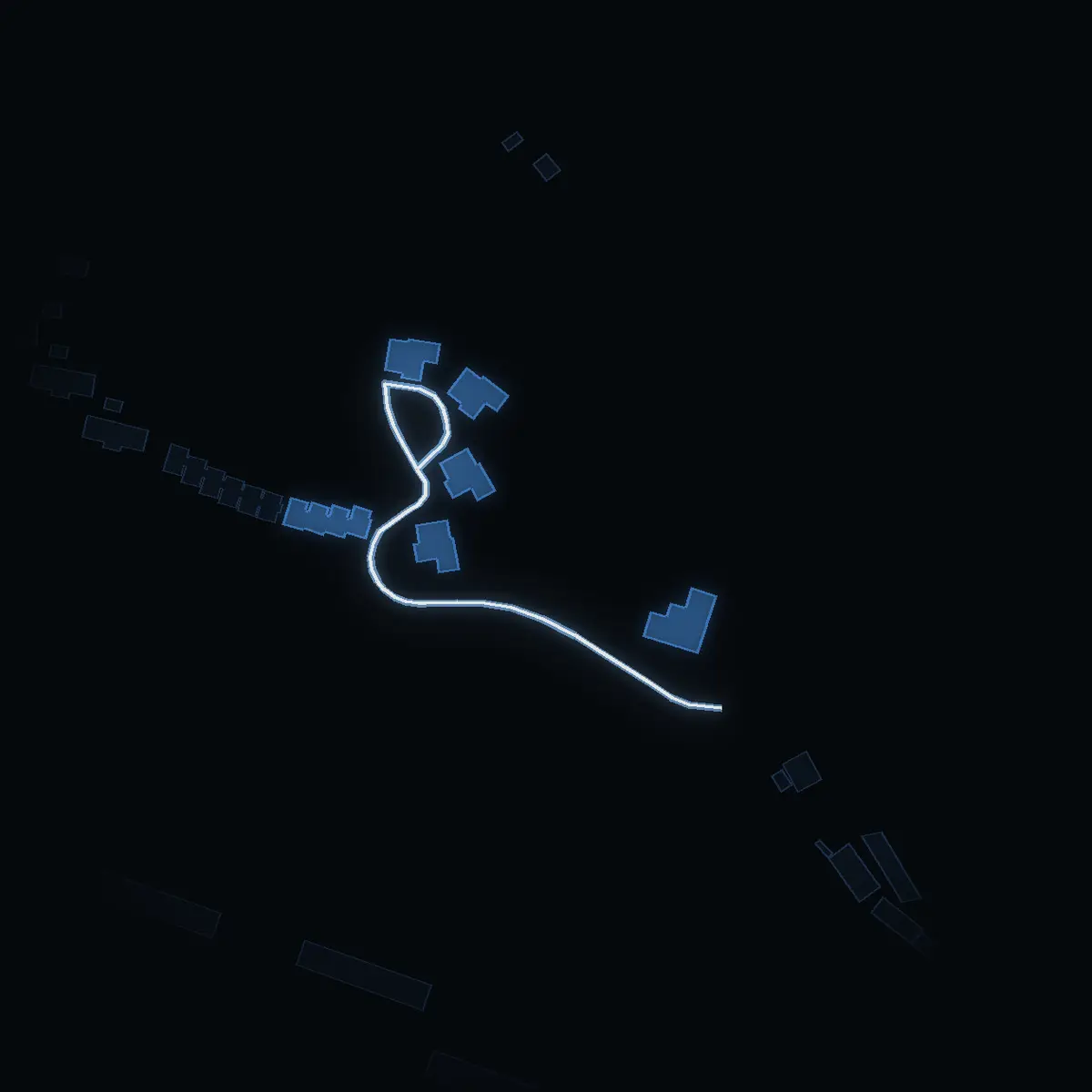 The street at night: Österviksbacken drawn in white, its buildings lit in the colour of their area’s income
