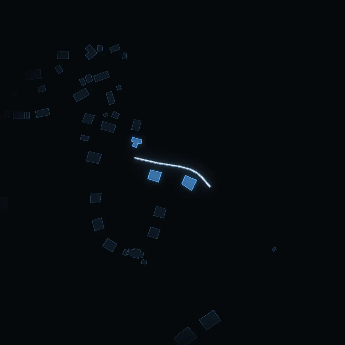 The street at night: Pias väg drawn in white, its buildings lit in the colour of their area’s income
