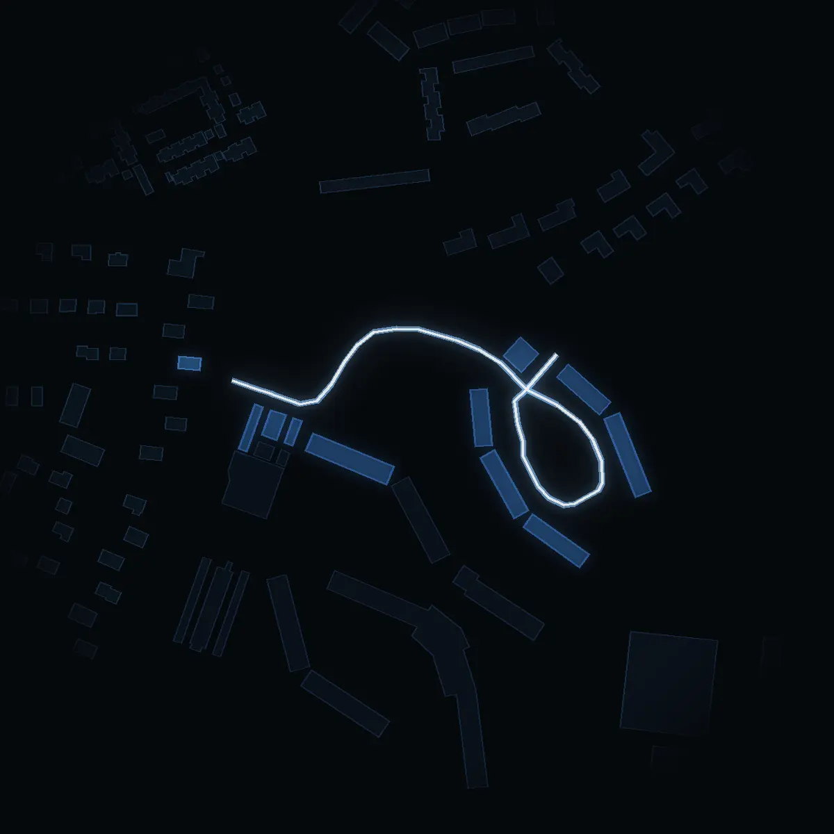 The street at night: Silverstigen drawn in white, its buildings lit in the colour of their area’s income