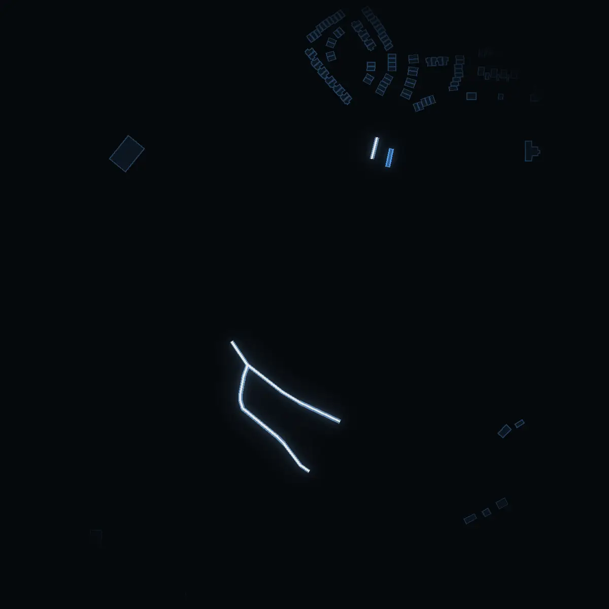 The street at night: Solängsvägen drawn in white, its buildings lit in the colour of their area’s income
