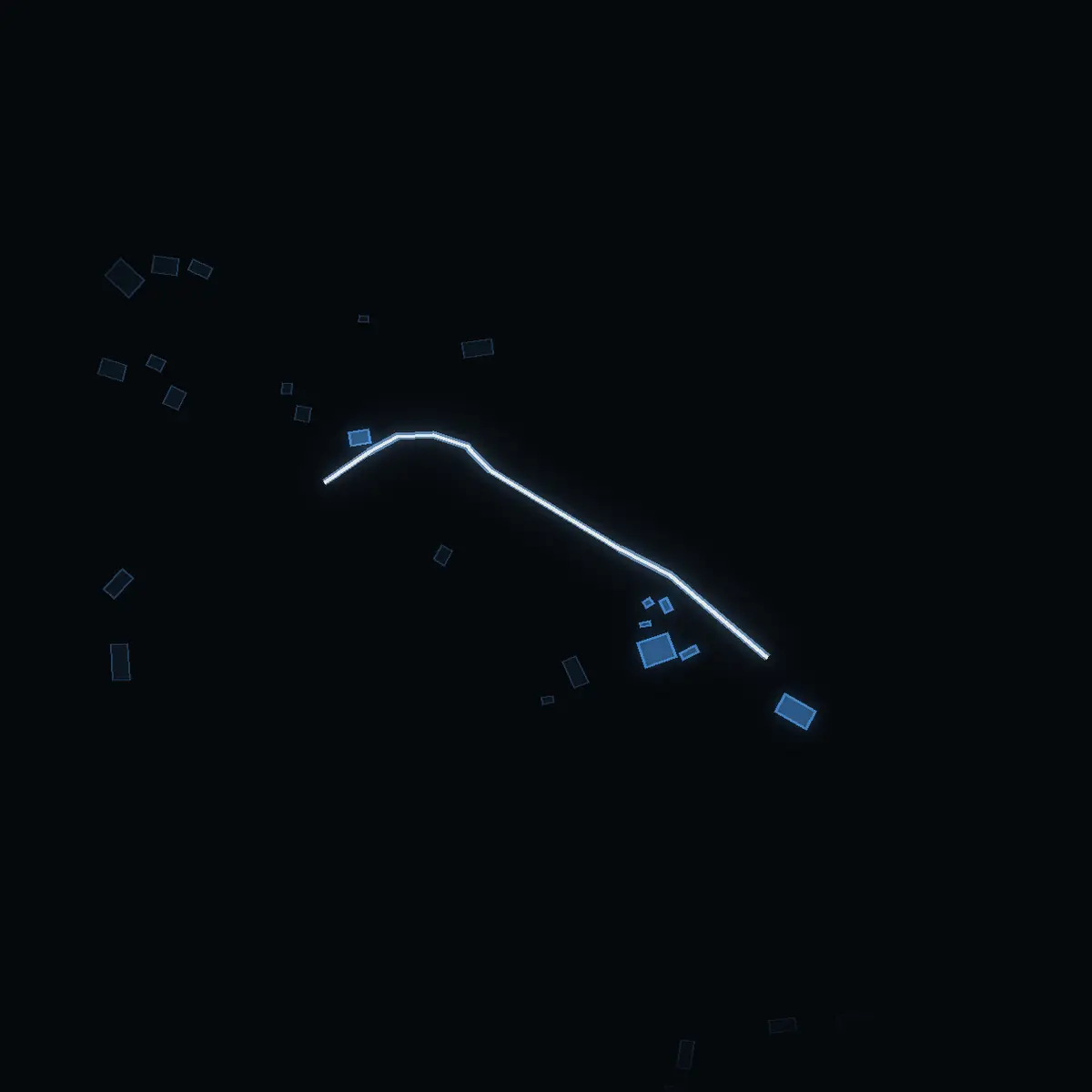 The street at night: Stensättersvägen drawn in white, its buildings lit in the colour of their area’s income