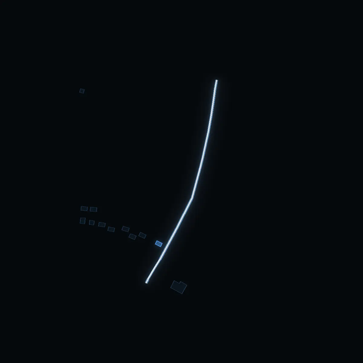 The street at night: Storängsvägen drawn in white, its buildings lit in the colour of their area’s income