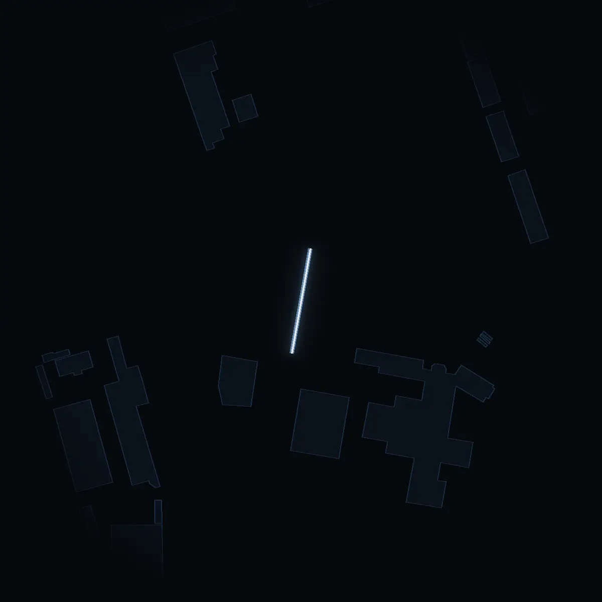 The street at night: Strömsgårdsvägen drawn in white, its buildings lit in the colour of their area’s income