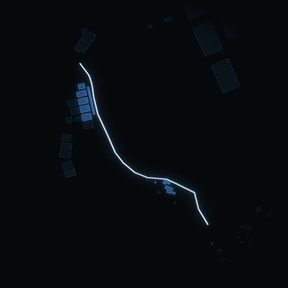 The street at night: Torpavägen drawn in white, its buildings lit in the colour of their area’s income