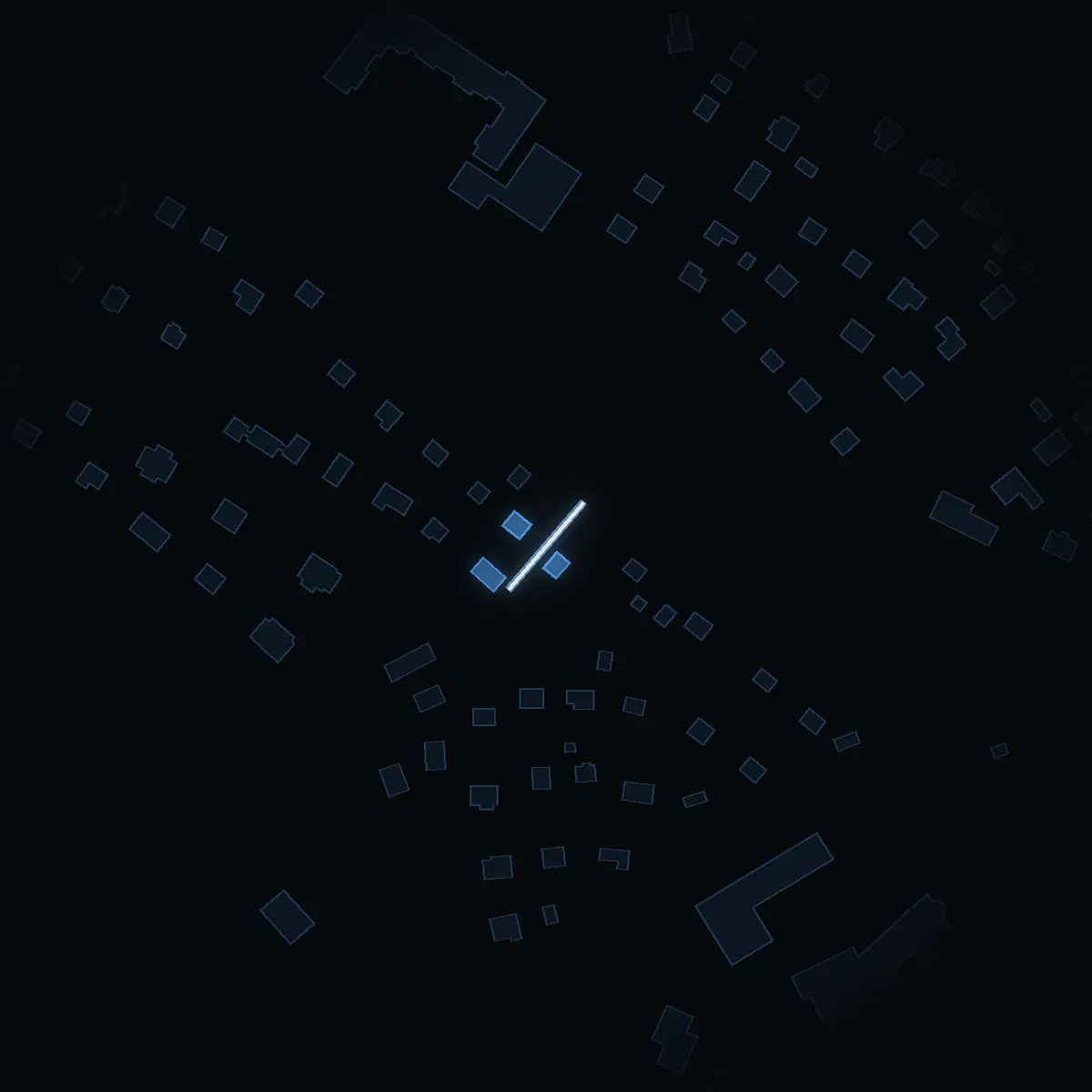The street at night: Trappgränd drawn in white, its buildings lit in the colour of their area’s income