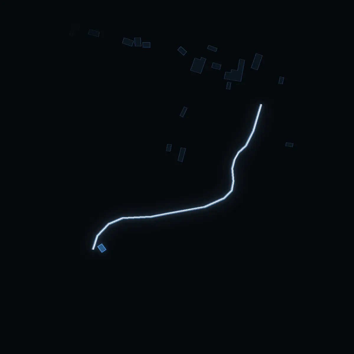 The street at night: Tysslingevägen drawn in white, its buildings lit in the colour of their area’s income