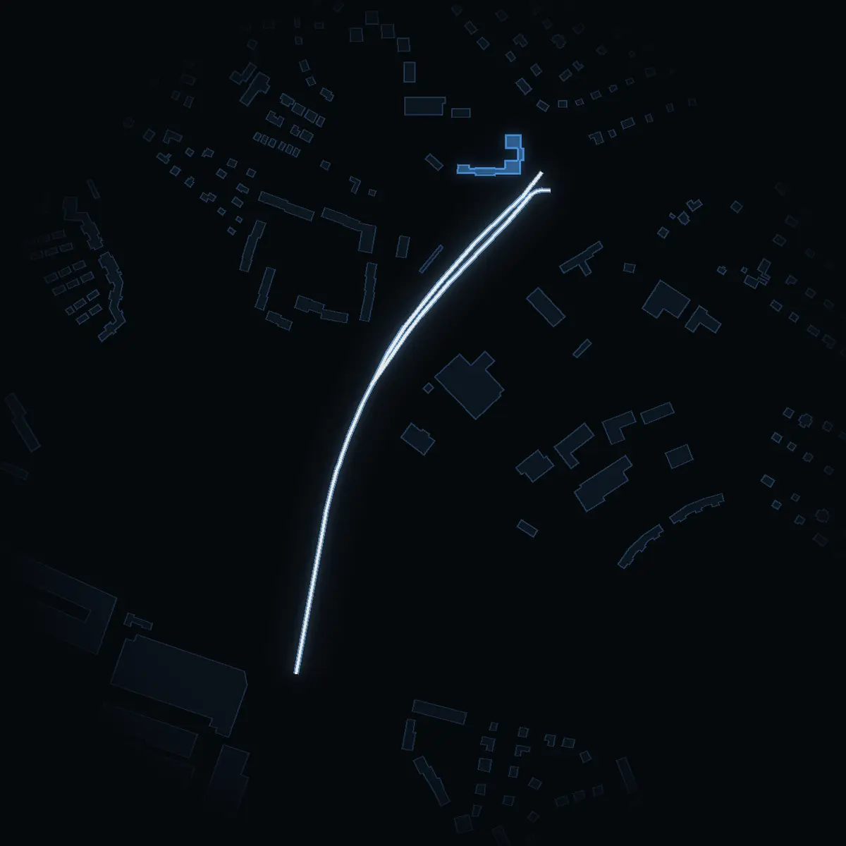 The street at night: Viksängsleden drawn in white, its buildings lit in the colour of their area’s income