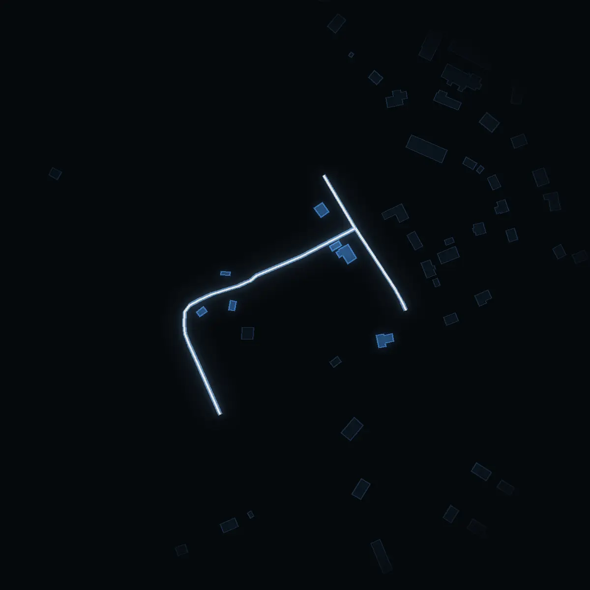 The street at night: Villavägen drawn in white, its buildings lit in the colour of their area’s income