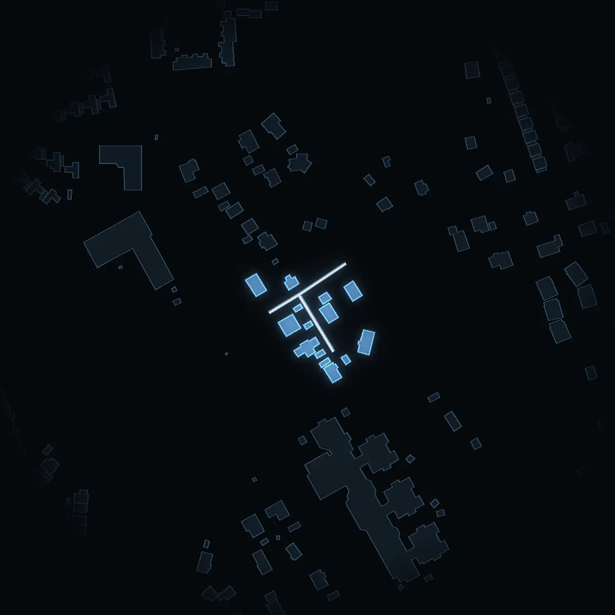The street at night: Backängsvägen drawn in white, its buildings lit in the colour of their area’s income