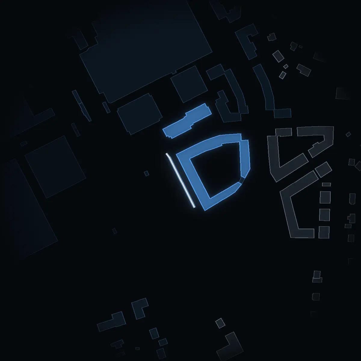 The street at night: Cirkusgränd drawn in white, its buildings lit in the colour of their area’s income