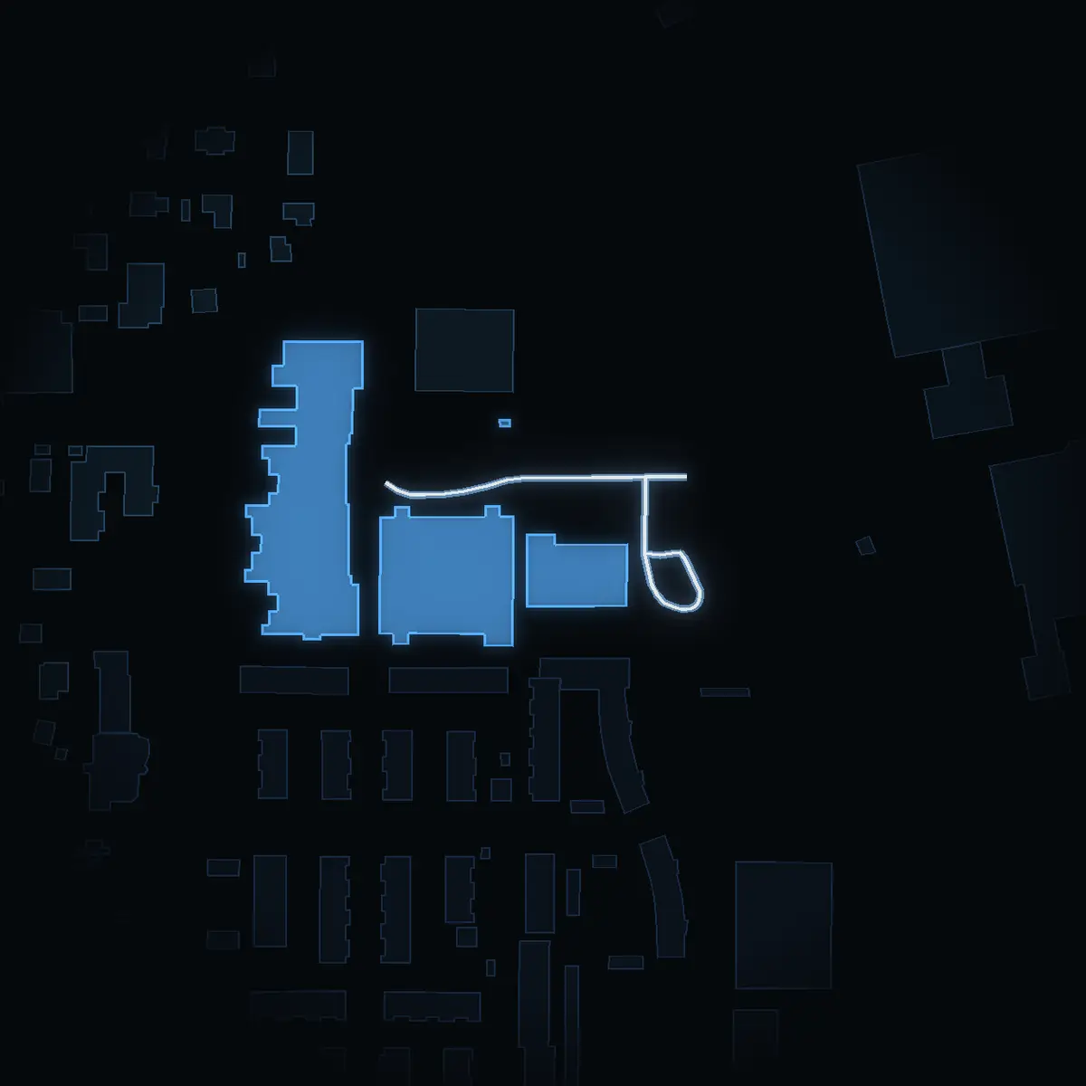 The street at night: Hertig Karls väg drawn in white, its buildings lit in the colour of their area’s income