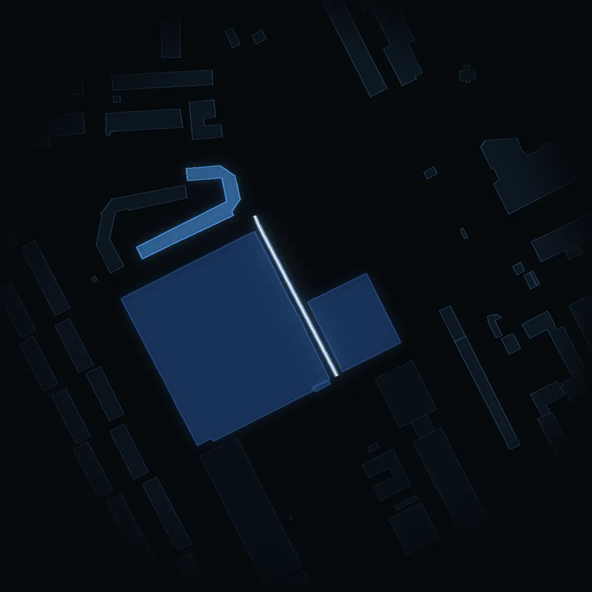 The street at night: Oppegårdsstråket drawn in white, its buildings lit in the colour of their area’s income
