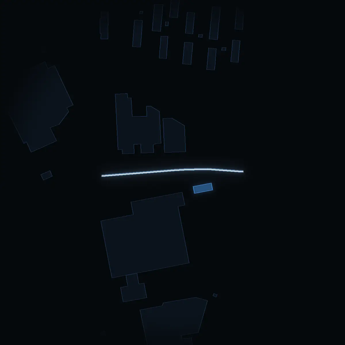 The street at night: Rotevägen drawn in white, its buildings lit in the colour of their area’s income