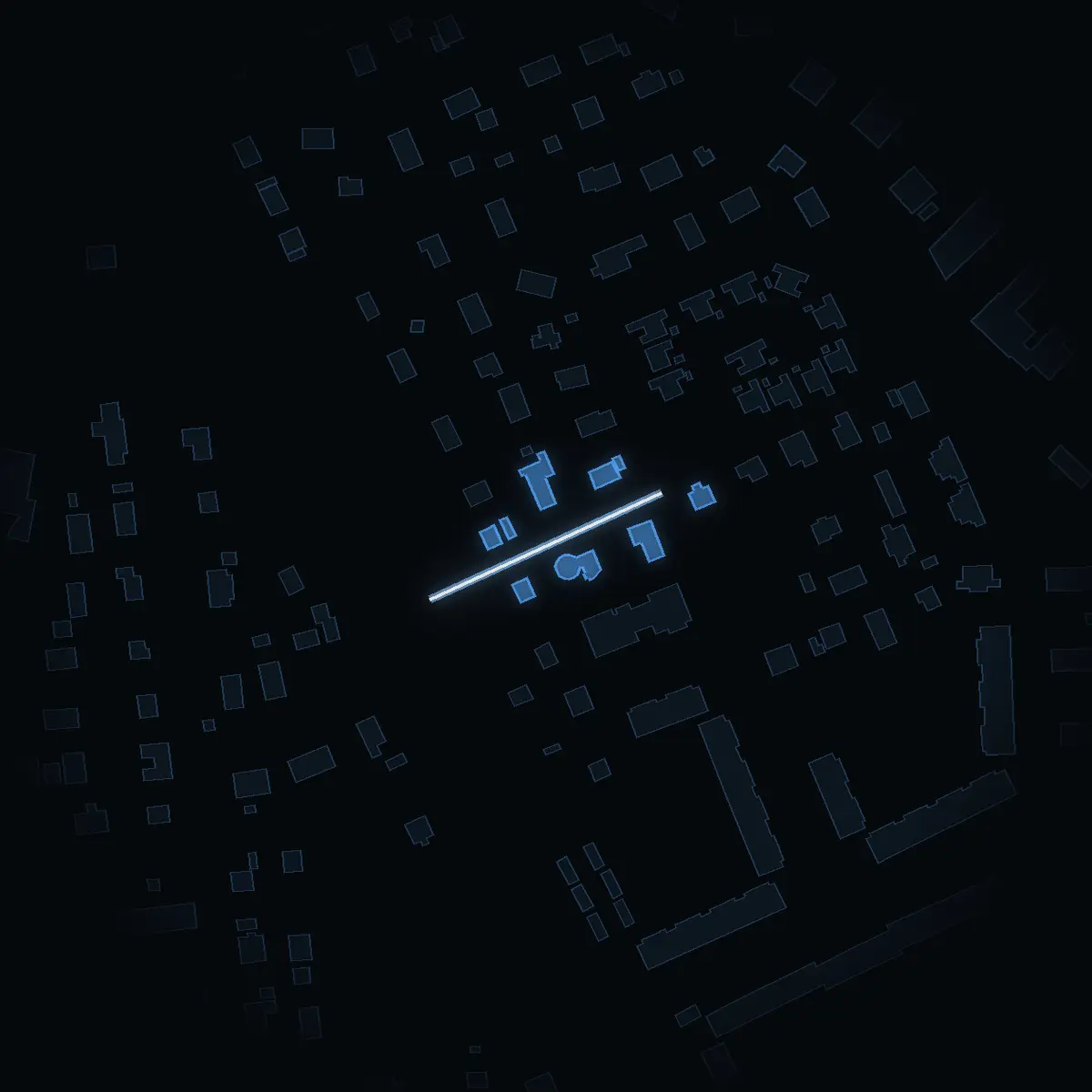 The street at night: Skandiavägen drawn in white, its buildings lit in the colour of their area’s income