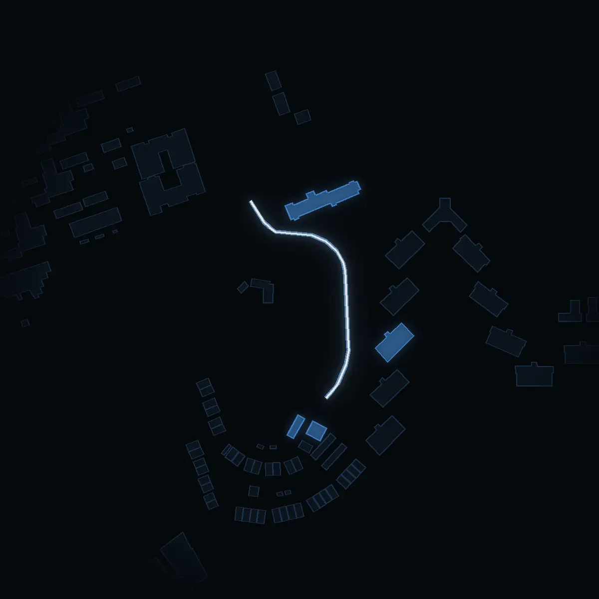 The street at night: Skinnaråsvägen drawn in white, its buildings lit in the colour of their area’s income