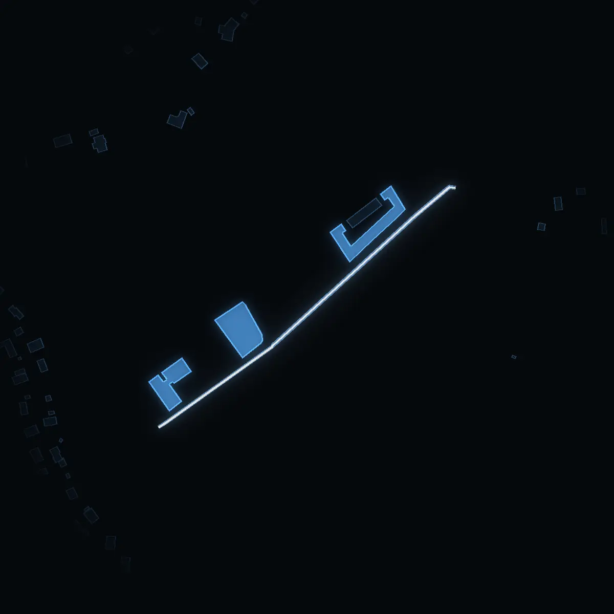 The street at night: Slalomvägen drawn in white, its buildings lit in the colour of their area’s income