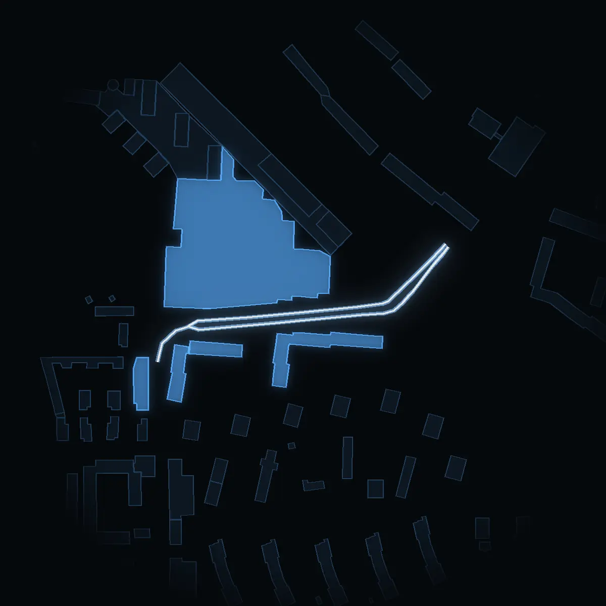 The street at night: Centralvägen drawn in white, its buildings lit in the colour of their area’s income
