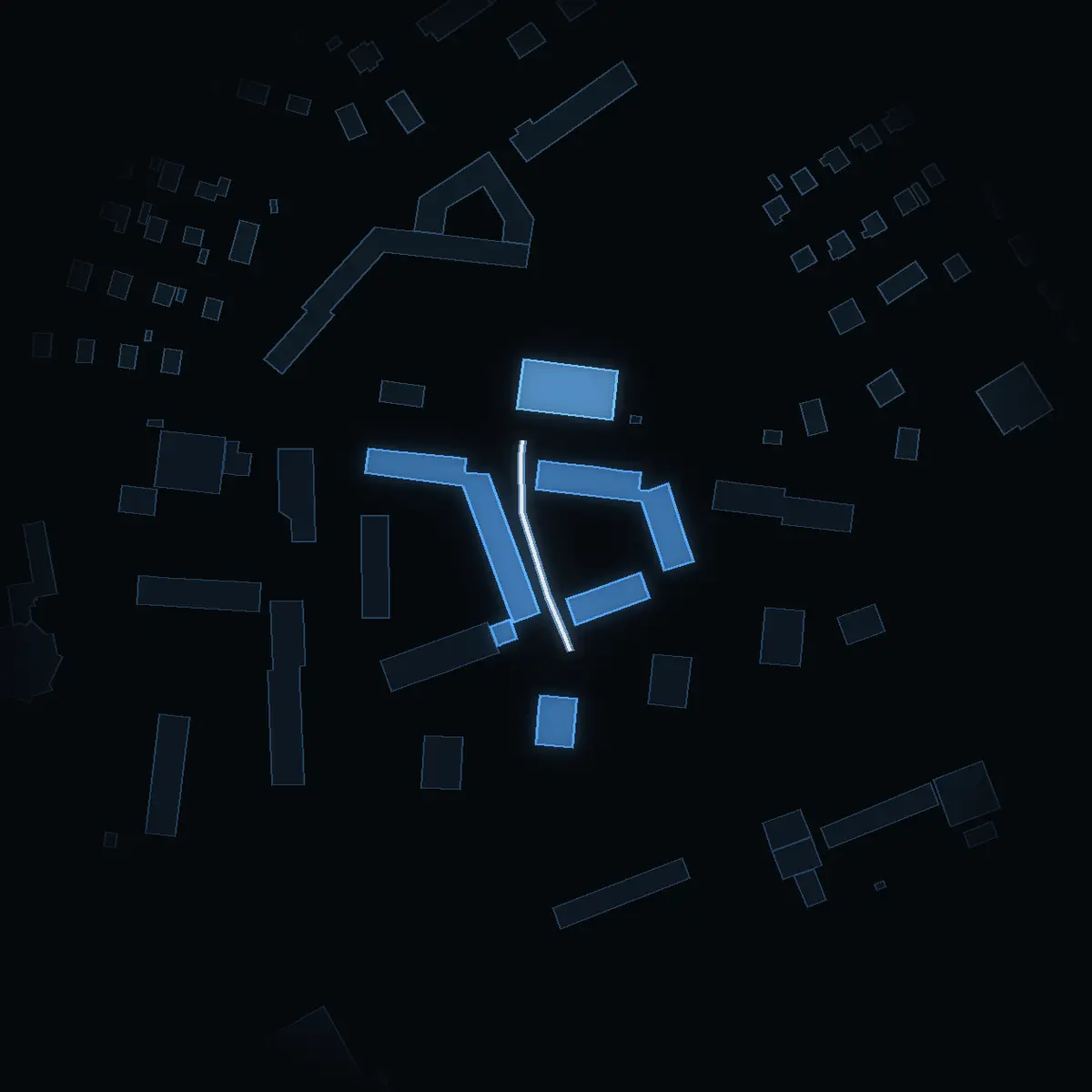 The street at night: Höstvägen drawn in white, its buildings lit in the colour of their area’s income
