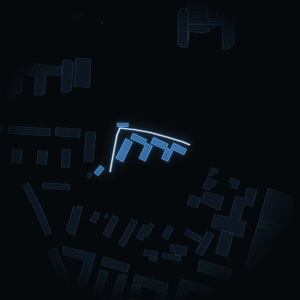 The street at night: Huvudstalundsvägen drawn in white, its buildings lit in the colour of their area’s income