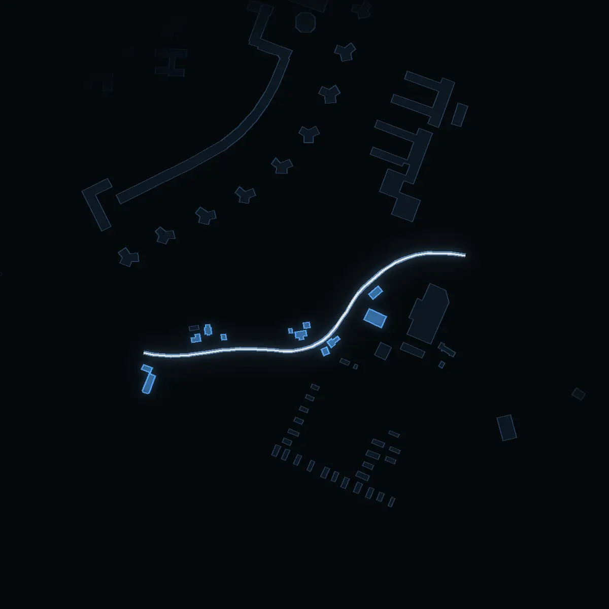 The street at night: Karlbergs strand drawn in white, its buildings lit in the colour of their area’s income
